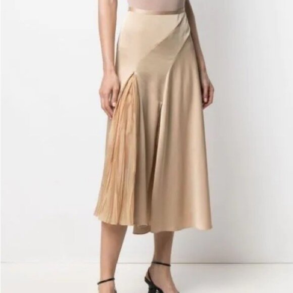 NWT VINCE Silk Pleat detail Asymmetric Midi Skirt 12